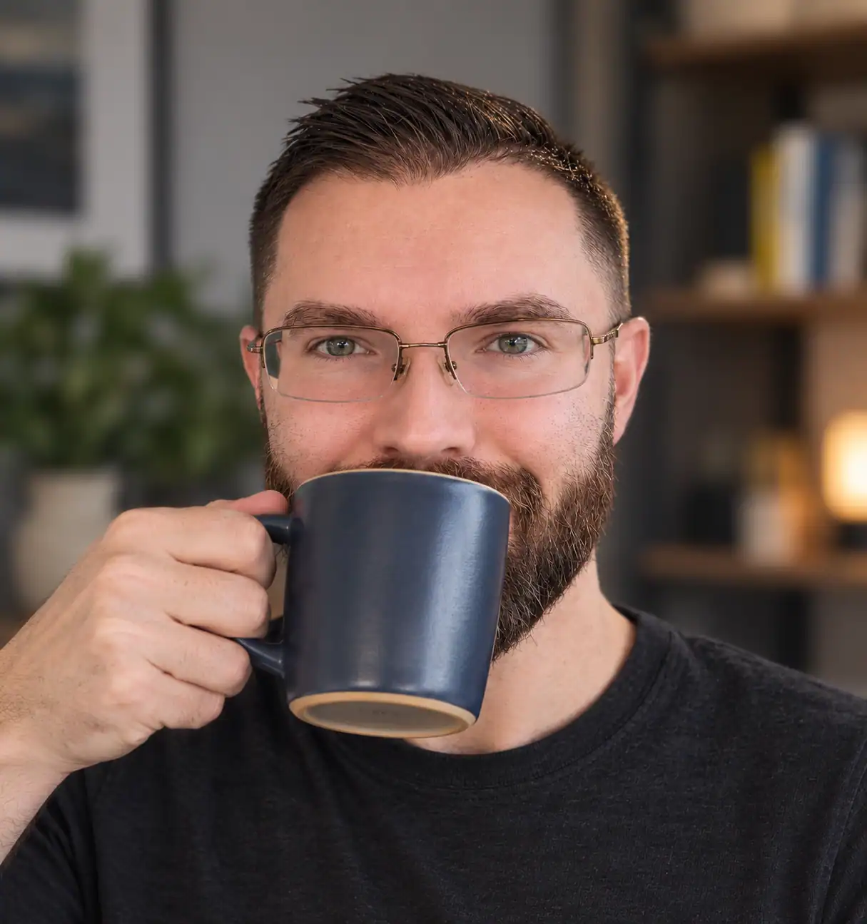 Digital marketing consultant Ben Hopper with a cup of coffee